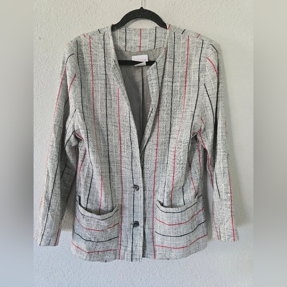 Cos Cob Blazer Jacket Womens Sz 12 Striped Pockets 2buttons Padded Career - Picture 4 of 10